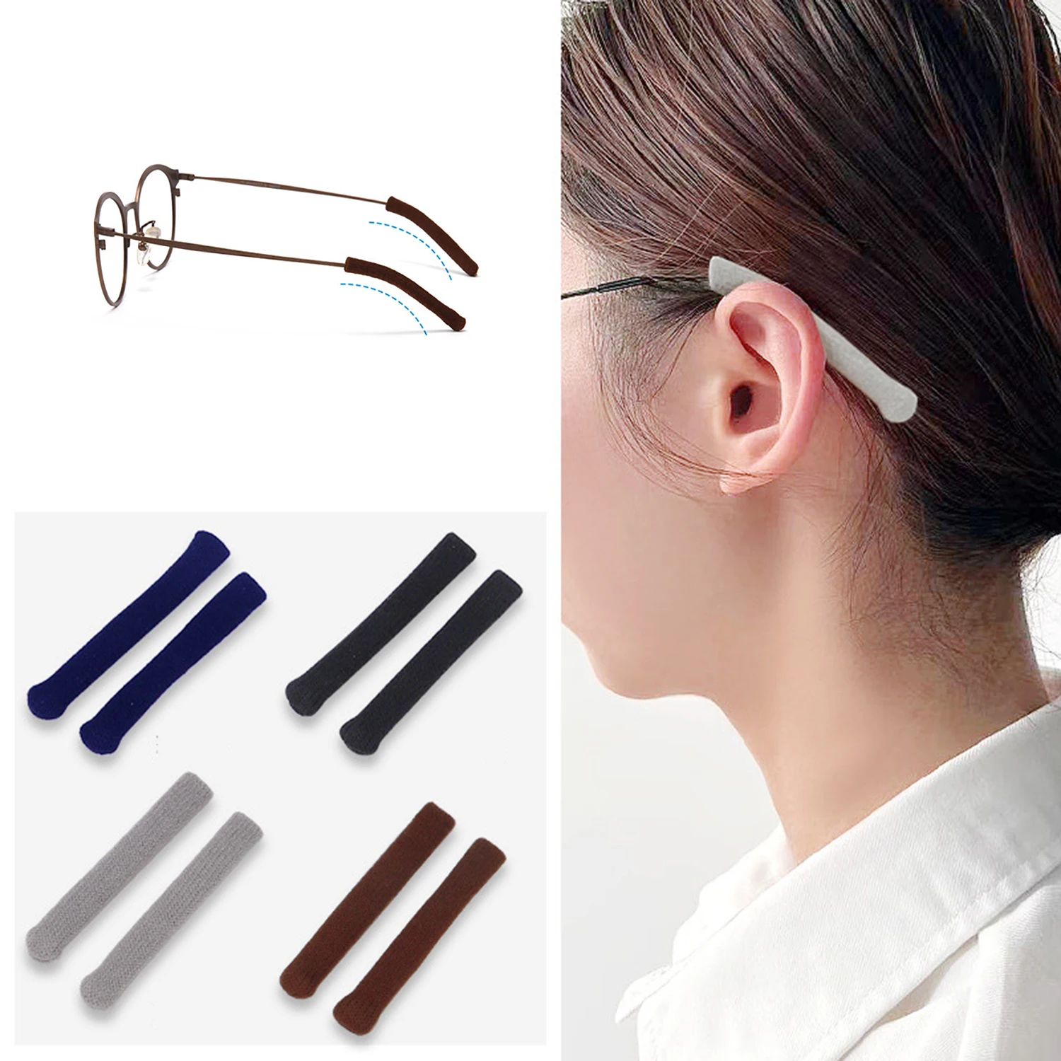 

1 Pair Knitting Anti Slip Glasses Temple Tip Ear Hook Eyewear Retainer Holder Glasses Foot Cover Solid Color Glasses Accessories