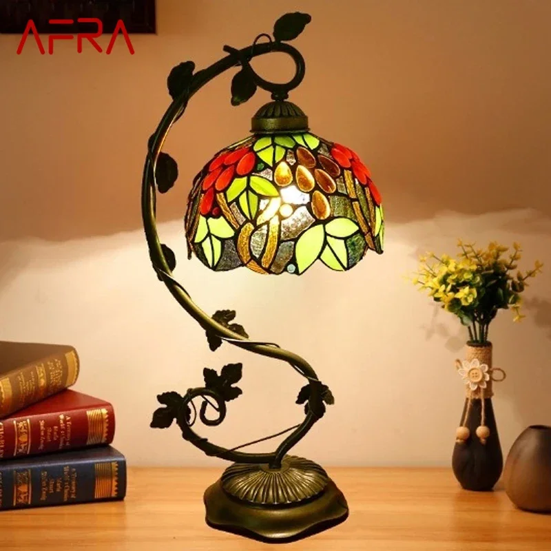 

AFRA Tiffany Table Lamp American Retro Living Room Bedroom Lamp Luxurious Villa Hotel Stained Glass Desk Lamp