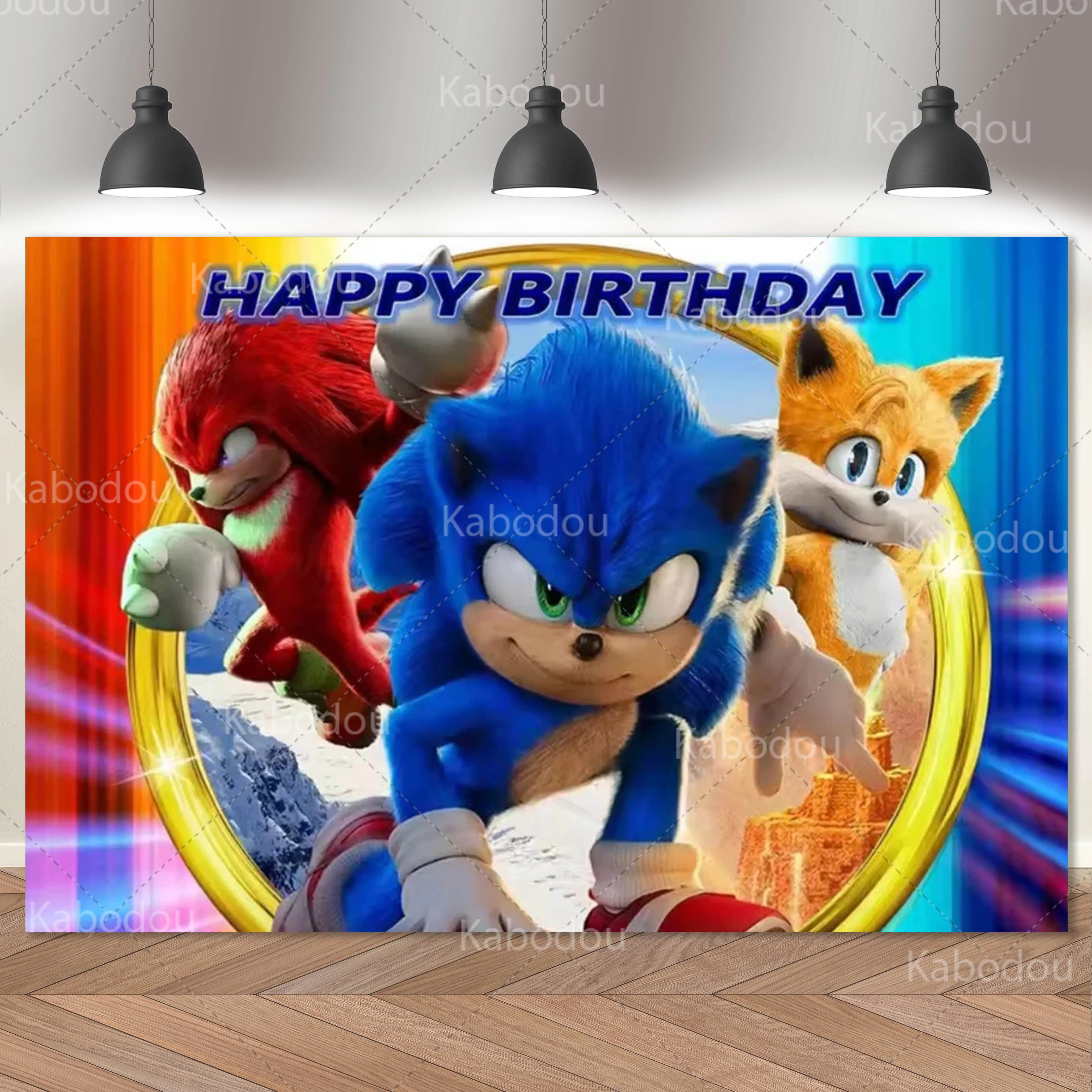 thumbnail image 1 of Fondo de Sonic para fiesta de cumpleaños de niños, decoración de dibujos animados de erizo, fondo para fotografía, pancarta, póster, utilería para estudio de baby shower, 1 of 4