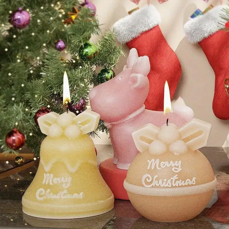 Christmas Snowman Socks Elk Bell Silicone Mold Christmas Pendant Gypsum Mold DIY Christmas Aromatherapy Candle 3D Silicone Mold