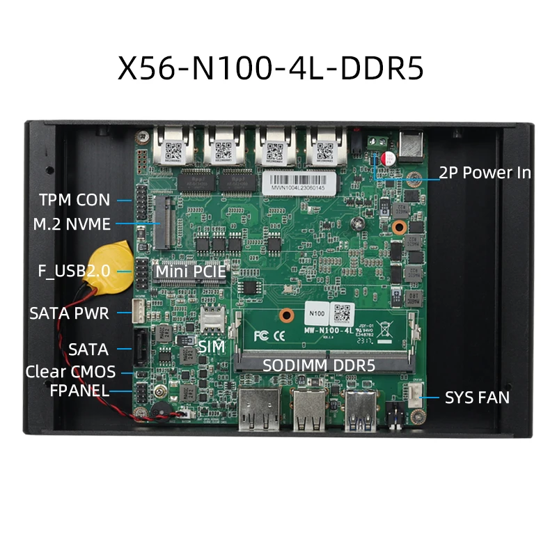 Fanless Industrial Mini PC Intel N100 Processor 4x 2.5G Ethernet Mini-PCIE Expansion WiFi 4G SIM Support Windows Linux Openwrt 6