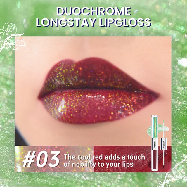CHARMACY 2 in 1 glitter lip gloss Moisturing longstay duochrome lip glaze 8 color makeup for women 9
