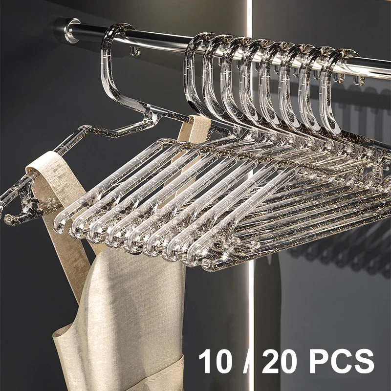 

Clothes Hanging Non-slip 10/20pcs Transparent Household Hangers Support Ins Shoulder Seamless Hooks Rack