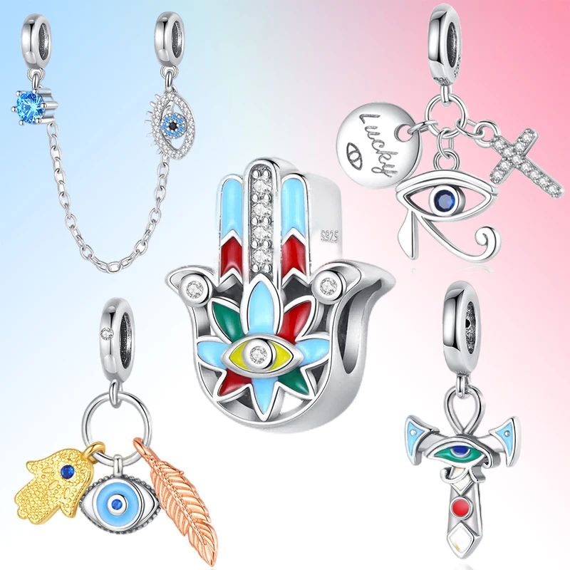 

2023 NEW 925 Sterling Silver Devil Eye Safety Chain Charm Beads Pendant for Pandora Original Bracelet DIY Jewelry