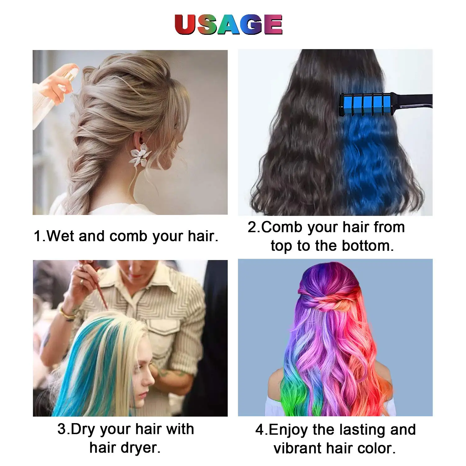 Makeup Toy Princess Pretend Toys Hair Dye Comb Hair Dye Comb Toys Hair Chalk Comb Set For Kids Temporary Washable Hair Dye Comb Toy