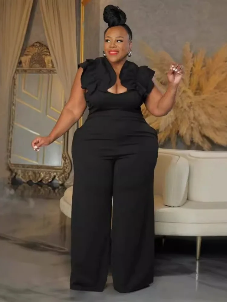 Wmstar plus size jumpsuit women lace elastic slim wide leg sleeveless elegant one piece outfits casual fashion romper