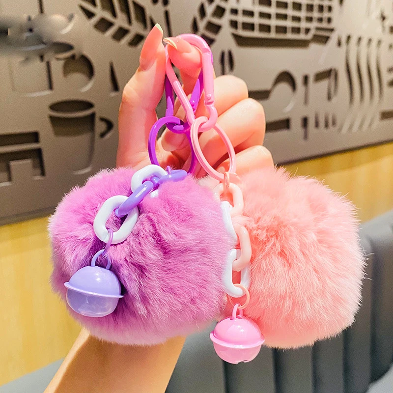 Azure Zone, Cute Animal Pom Pom Keychain with Faux Fur Fluffy Balls Key  Ring for Women Girls Bag Accessories