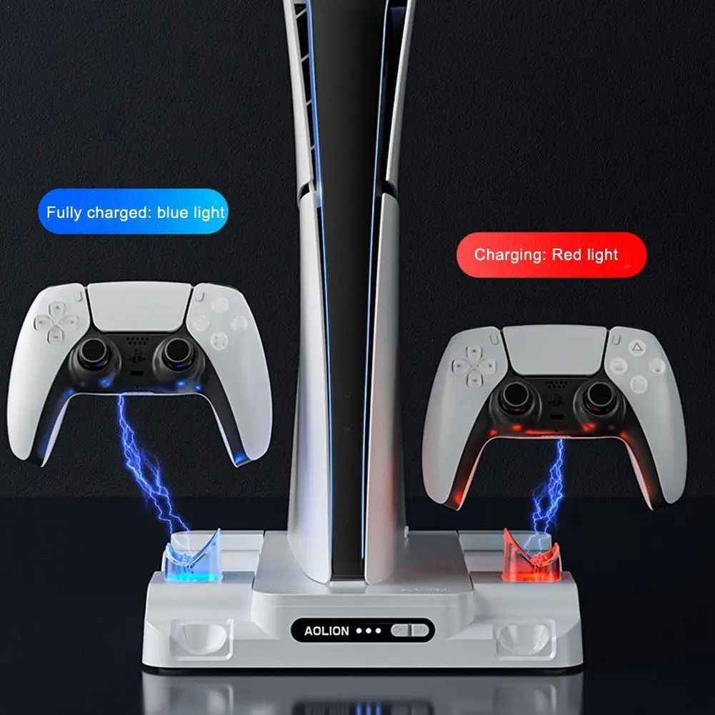 

For PS5 Slim Console Cooling Base Charging Stand, Cooling Fan For Playstation And Controller Simultaneous Charging Space Saving