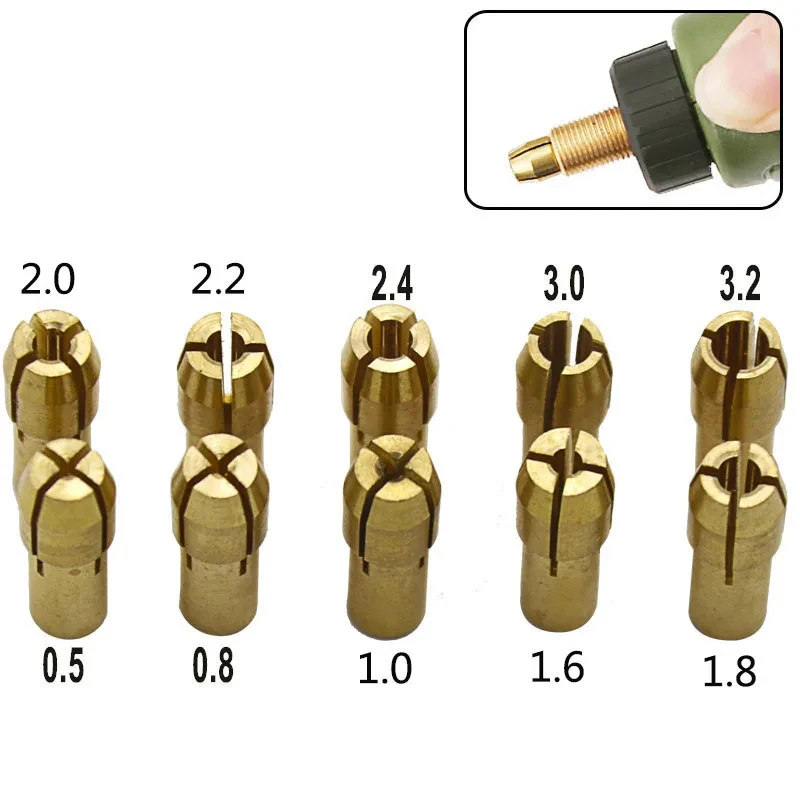 0.5-3.2mm 10pcs Electric Grinding Accessories Sets Drill Brass Electric Grinder Three-Prong Collet Chuck For Rotary Tool
