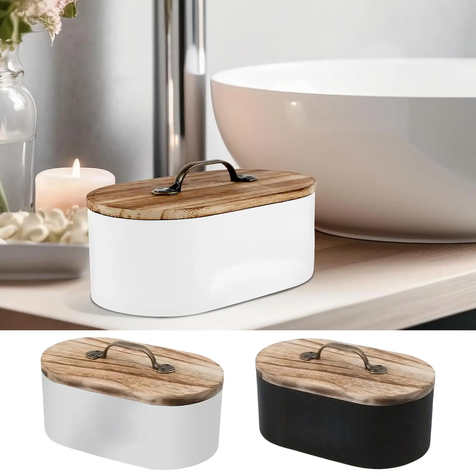 Feminine Product Organizer Wooden Pad and Tampon Storage Holder Bathroom Accessories Decorative for Hairpins Medicine Cotton