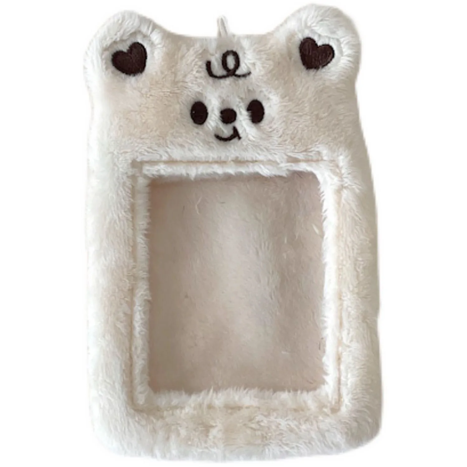 Cute Bear Classic Card Holder  Adorable Student Campus ID Card Sleeve with Fluffy Charm for ID Cards, Access Cards, and More