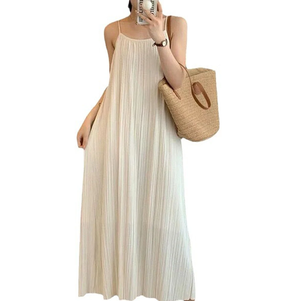 White Strapless Backless Pleated Midi Dress for Women