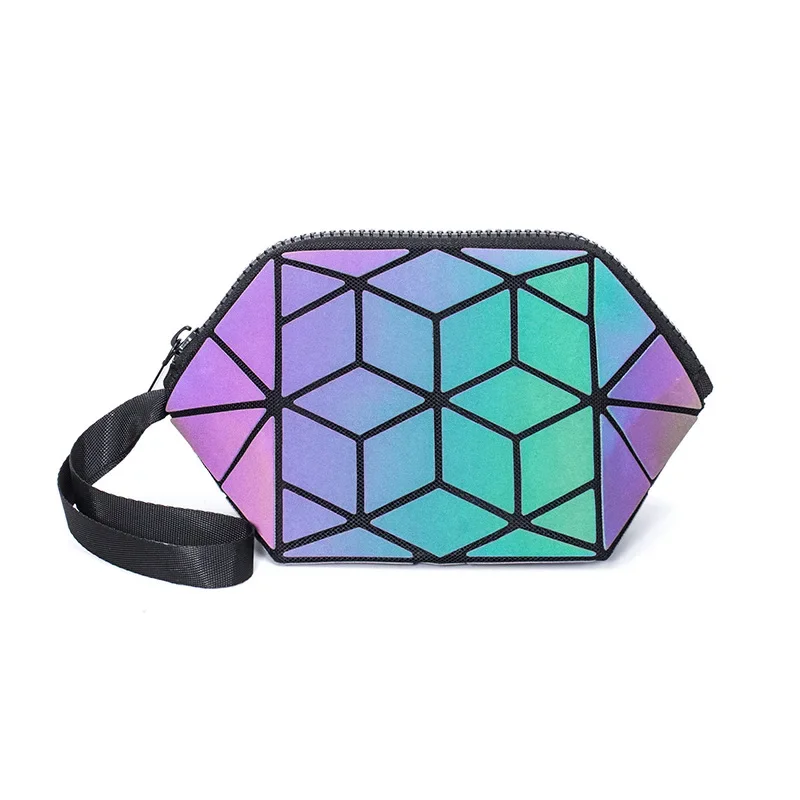 New Geometric Luminous Women Cosmetic Bag Organizer Zipper Makeup Ladies Folding Cosmetic Noctilucent Pouch Travel Make Up Bag 2