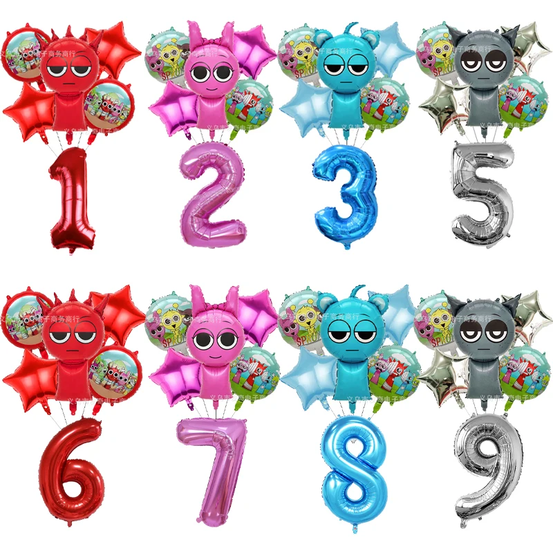 Sprunki Geburtstagsballons Kinder Anime Zahlen 1-10 Ballons Gender Reveal Babyparty Dekoration Kinderspielzeug Geschenk Topseller