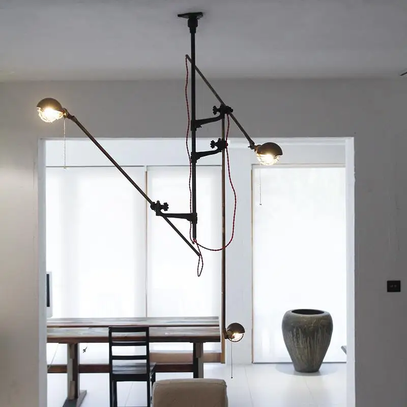 Industrial style LOFT American retro brass replica long arm oc making old living room chandelier creative personality