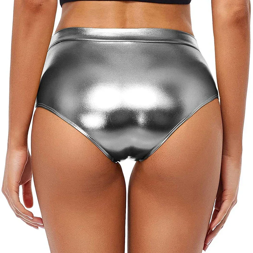 Women Solid Color Shinny Metallic Briefs Cheer Shorts Rave Pole Dance Bottoms Clubwear Shinny Panties Music Festival Underwear