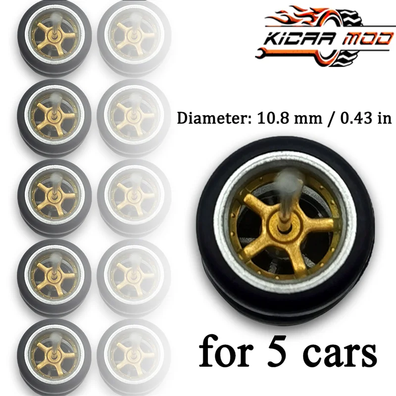 1/64 Scale Diecast Car Wheel Set with Fixed Rubber Tires - Five-Spoke Design (25-Piece)