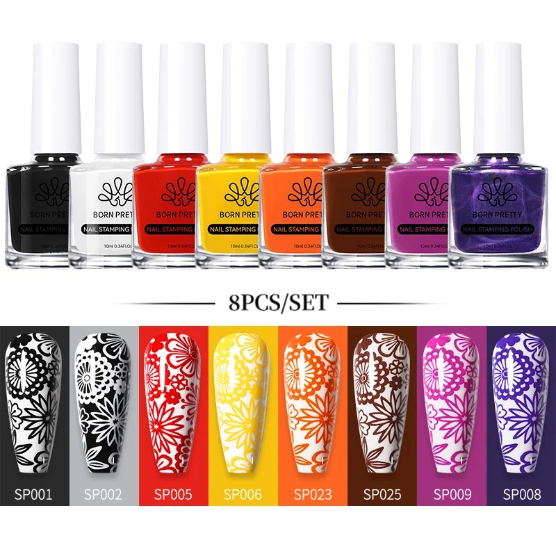 10ml Nail Polish Set BORN PRETTY Gold Silver Black White Color Nail Printing Polish DIY for Plate Design Varnish