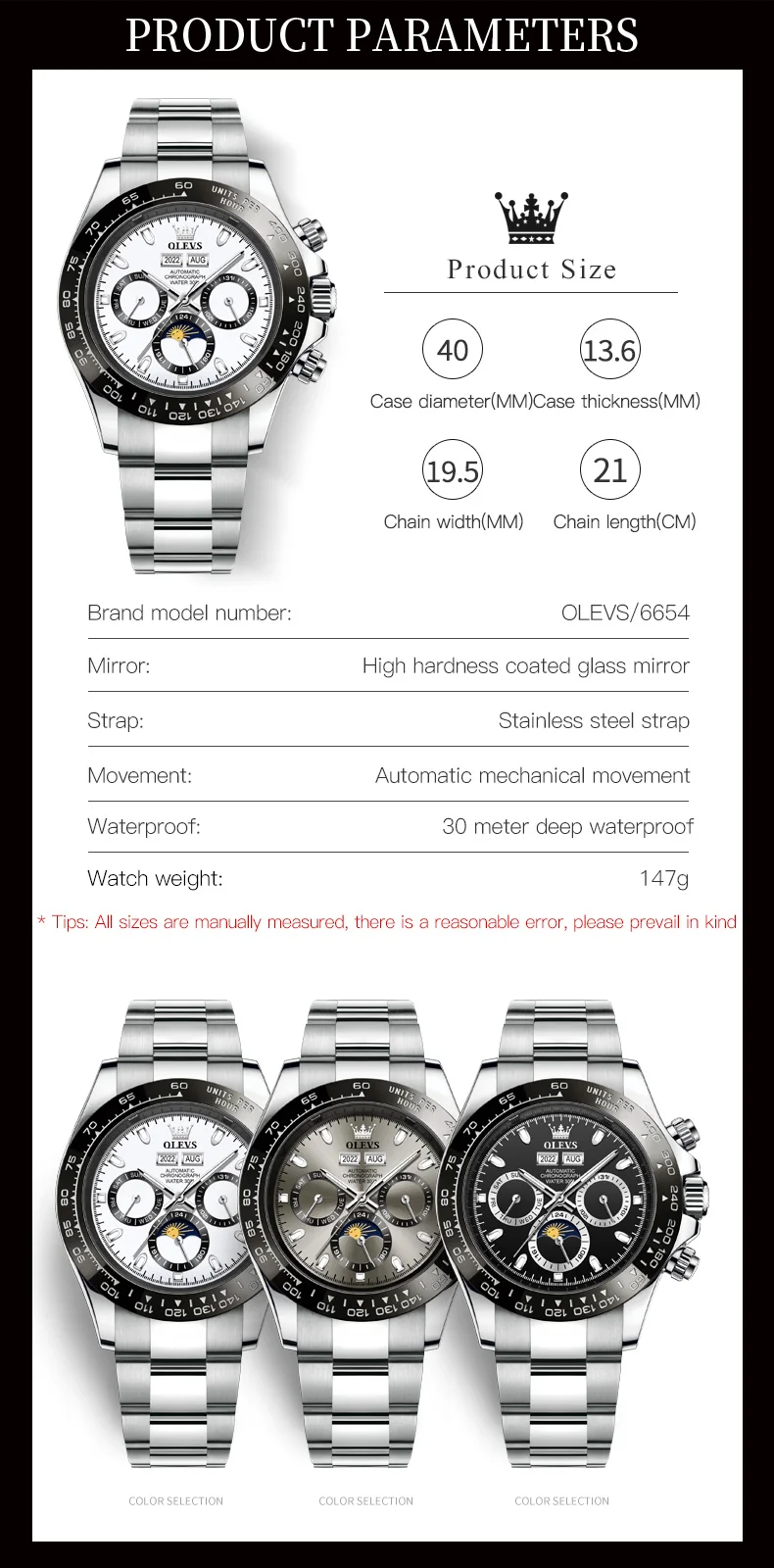 OLEVS 6654 Mechanical Automatic Multifunction Men's Watch description image 8