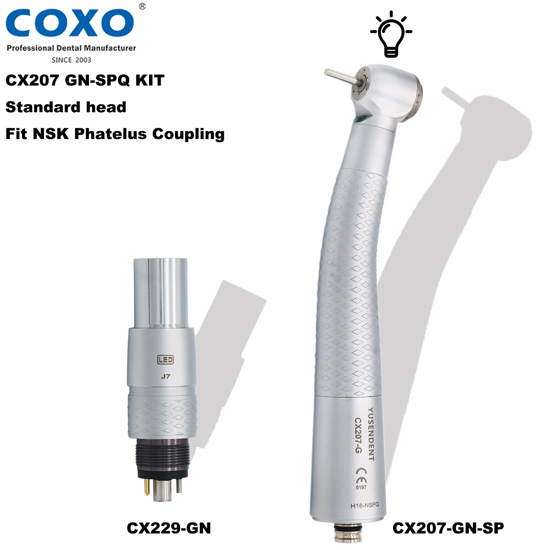 

COXO Dental Fiber Optic High Speed Handpiece Fit NSK LED Coupling 6 Holes CX207-GN-SP CX229-GN