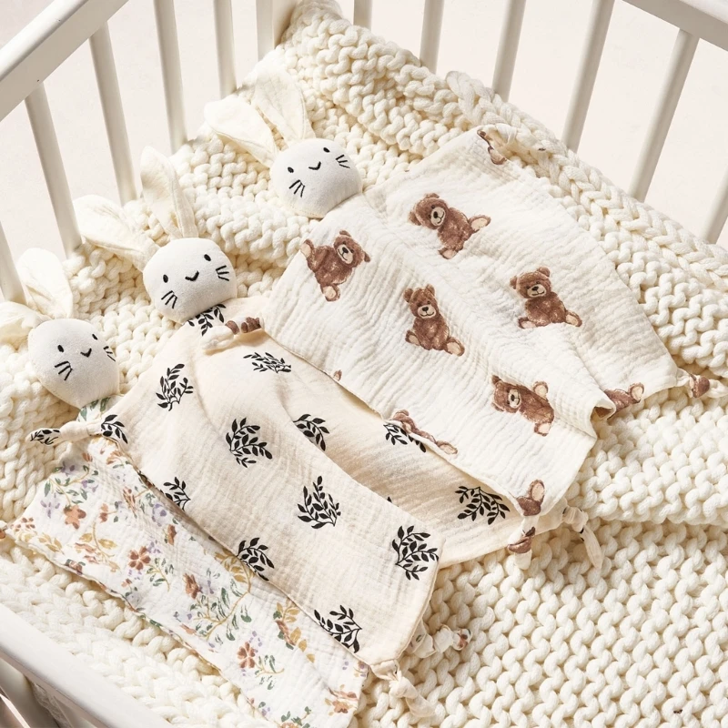   소년 소녀를위한 귀여운 토끼 snuggle 장난감  부드러운 잠자는 인형 면화 진정 수건 bibs