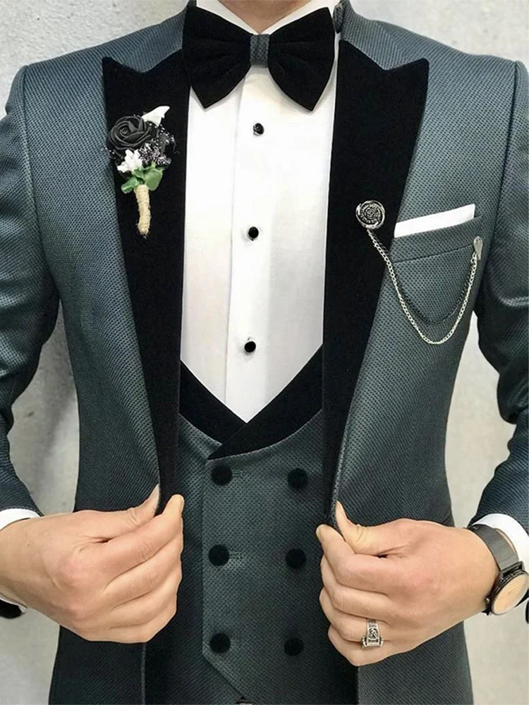 

2024 Elegant Men's Business Suits Single Breasted Formal Dinner Party Men Suits 3 Pieces(Jacket+Pant+Vest+Tie)traje novio