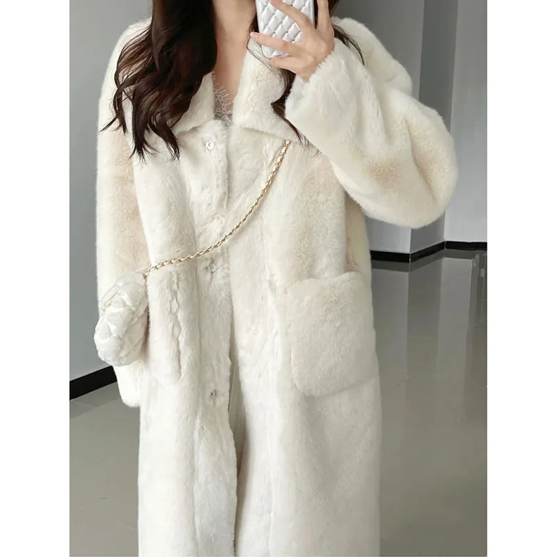 2023 Fashion Casual New Medium Long Imitation Mink Fur Coat Female Winter Environmental Protection Fur Coat Lamb Fur Coat