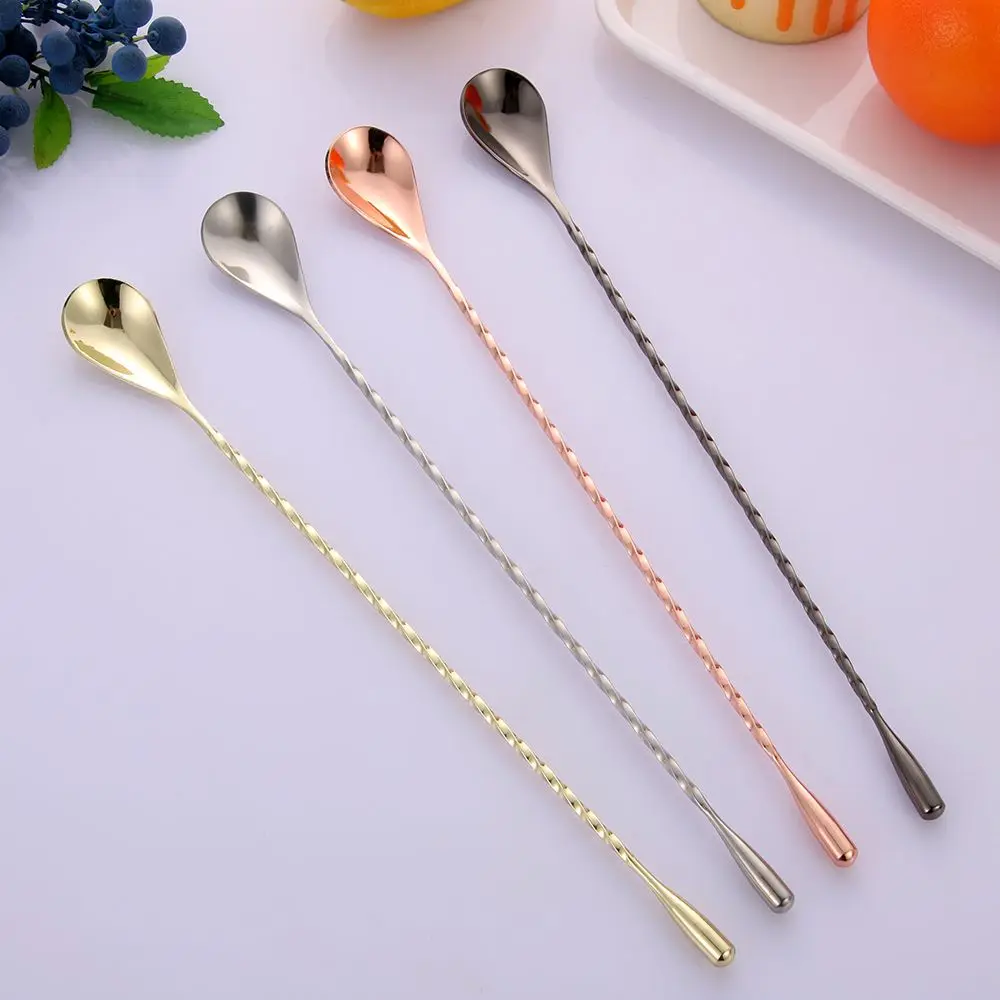 Stainless Steel Cocktail Spoon Long Handle Mixing Bar Spiral Teadrop Spoon Bartender Tools Kitchen Stir Spoon