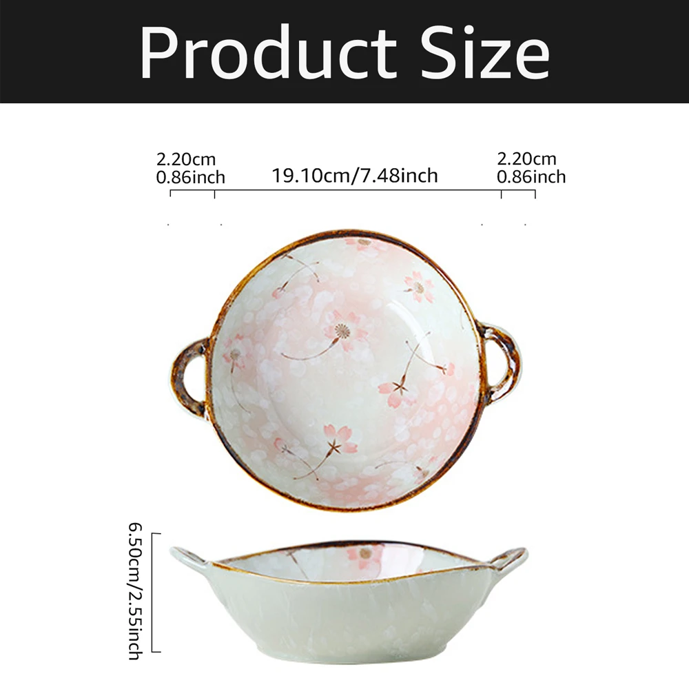 Ceramic Soup and Noodle Bowl with Handle - 7.5 inch Kitchen Tableware