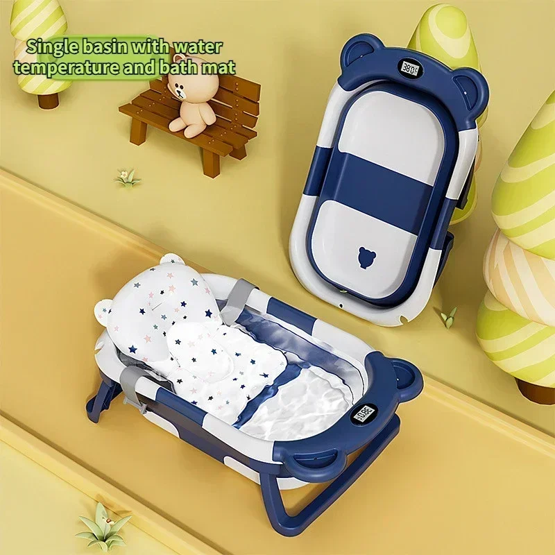 Real-time Temperature Silicone Baby Take A Bath Bathtub Non-Slip Foot Bath Bucket Folding Bathroom with Temperature Sensing