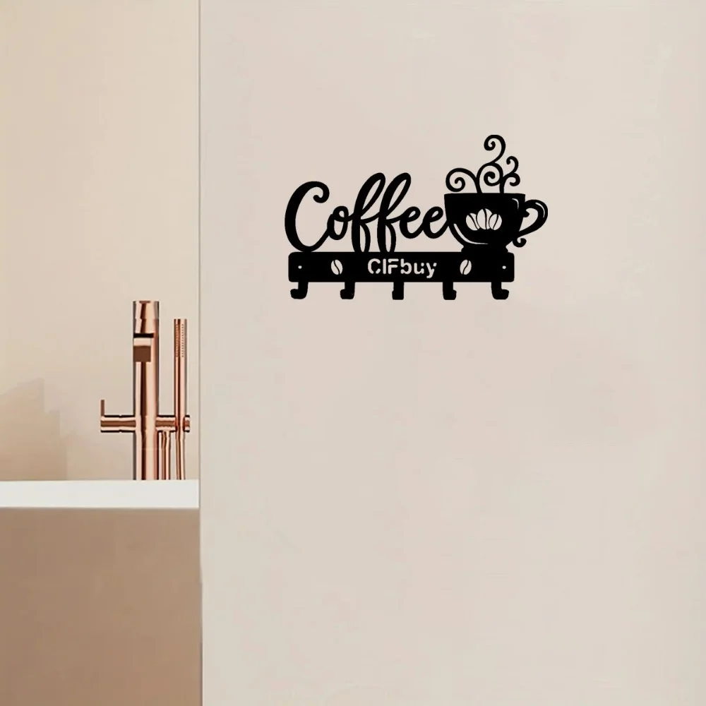 Coffee Bar Decor Rustic Metal Wall Art with Coffee Mug Sign and Hooks Coffee Shops and Homes Featuring a Stylish Coffee Bar Sign 5