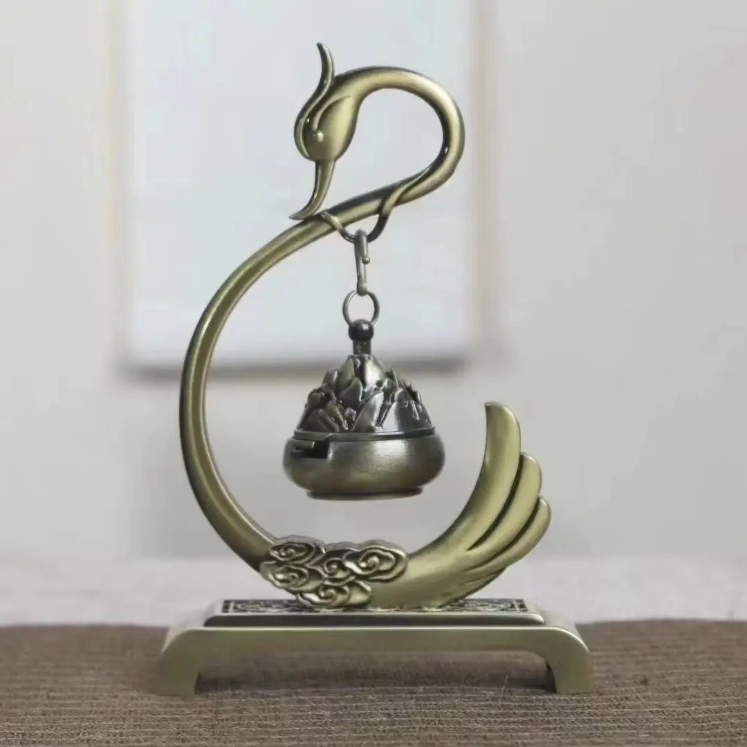 Creative Mini Aromatherapy Incense Burner, Home Indoor Zen Tea Ceremony Decorations, Metal Swan Shape Small Hanging Furnace, 1Pc