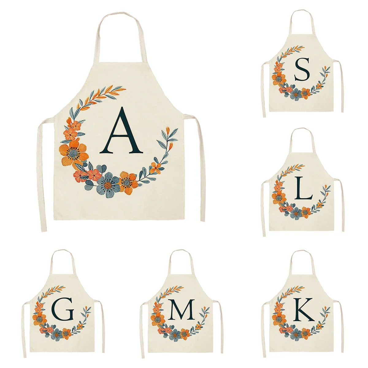 

Home wreath Letter Pattern Apron Women Men child Linen Stain Resistant Apron Cooking Household Cleaning Tool Kitchen Utensils