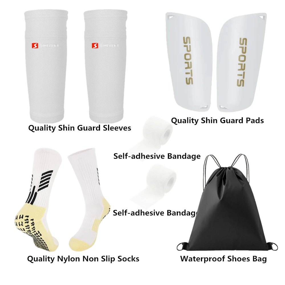 6PCS Set Football Equipment Adults Kids Soccer Shin Guards Pads Shin Guard Sleeves Non Slip Soccer Sock Shoes Bag Bandage 3