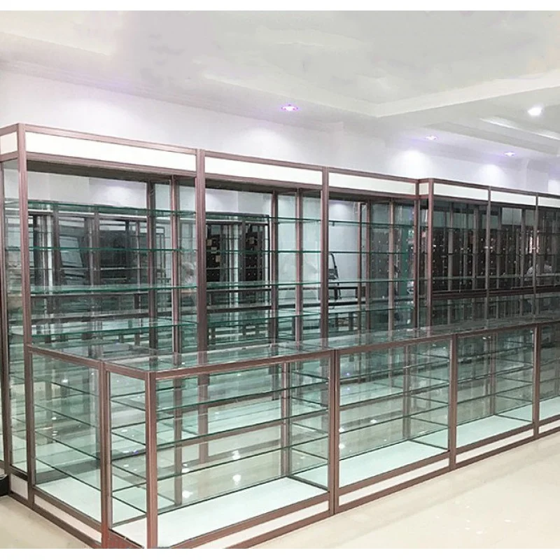 Custom high quality glass display cabinet wall display retail store display showcase with LED light