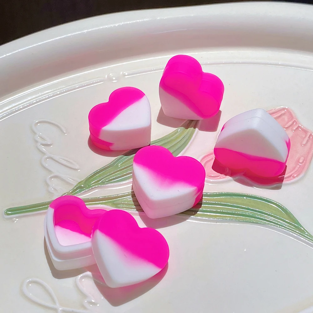 10pcs 핑크 하트 실리콘 항아리 보관 케이스 메이크업 항아리 네일 호일 립스틱 크림 상자 Girly Gift Personalized