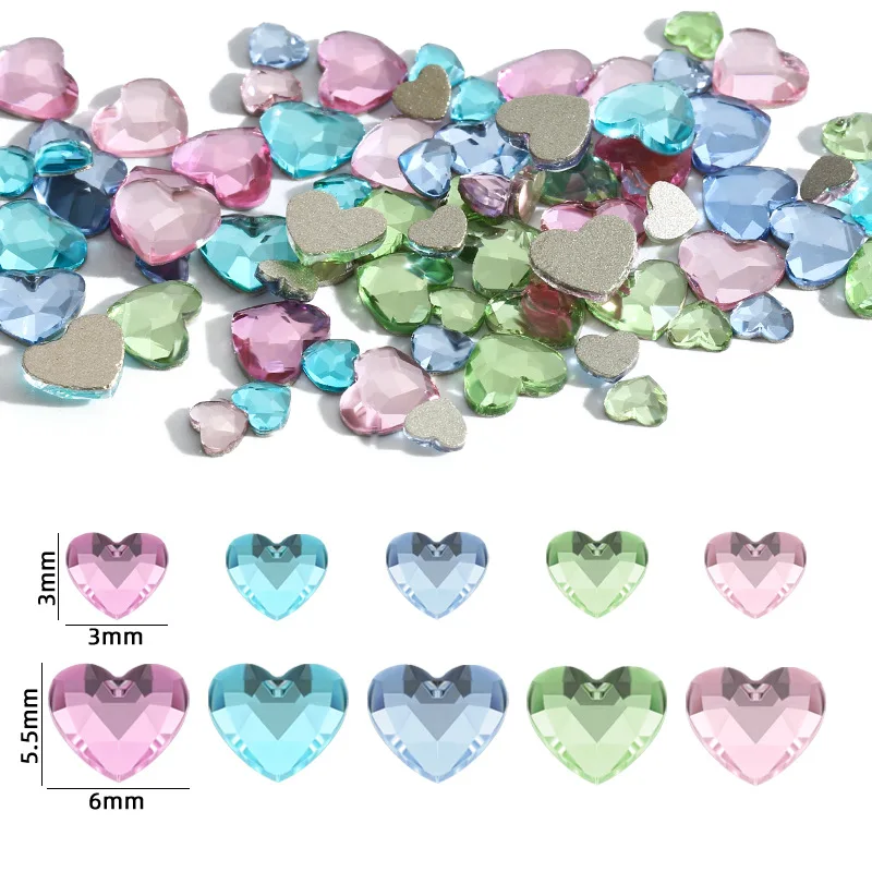 100pcs Nail Flat Bottom Diamond Heart Diamond Super Flash Multi cut Diamond Pink Lake Blue Green Nail Diamond Jewelry – Detail 2
