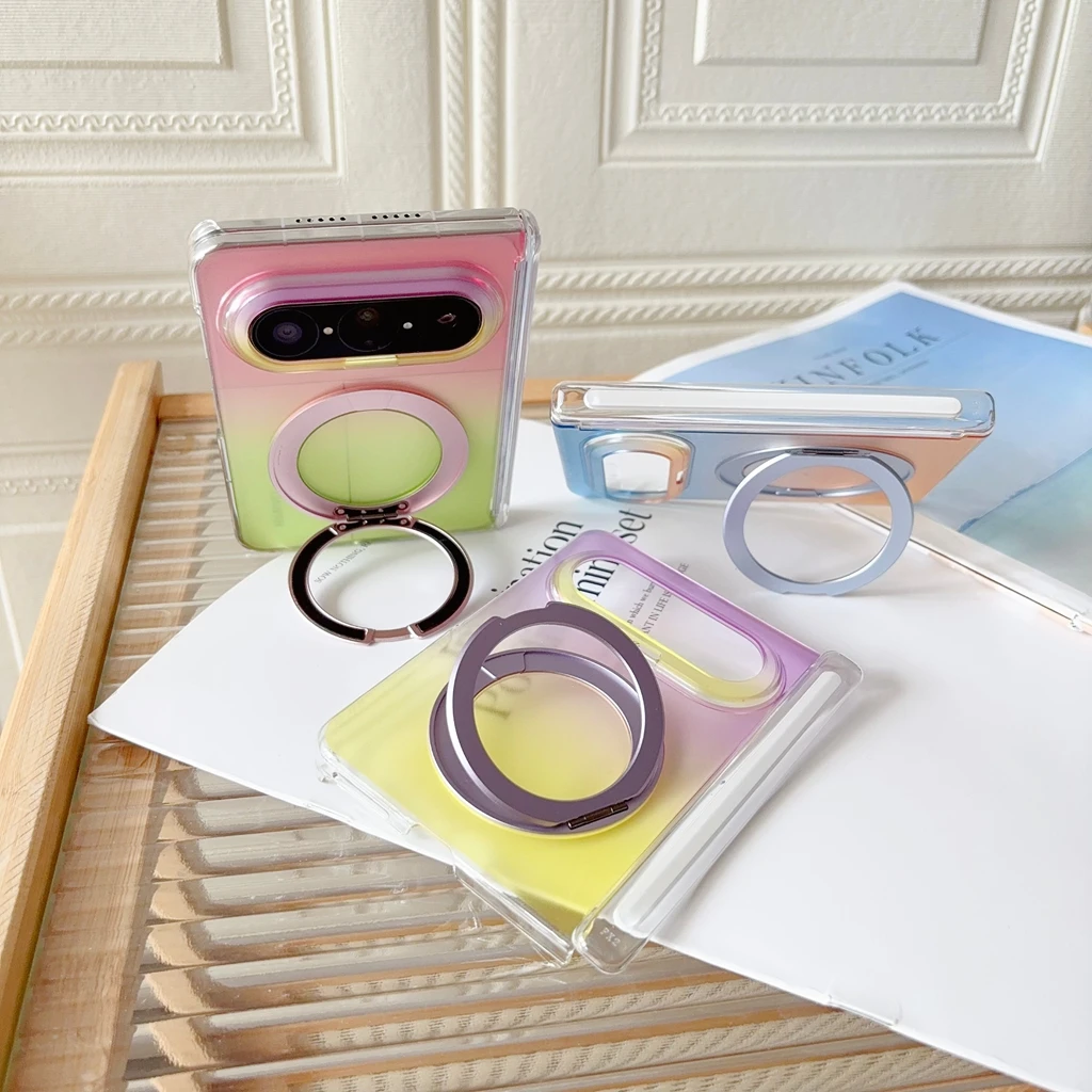 Fashion Simple Transparent Gradient Rotatable Stand Shockproof Protective Phone Case
