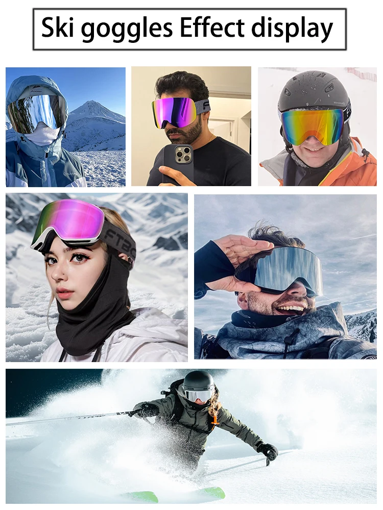 Ski Goggles Magnetic Double Layer Anti Fog HD Lenses Windbreak