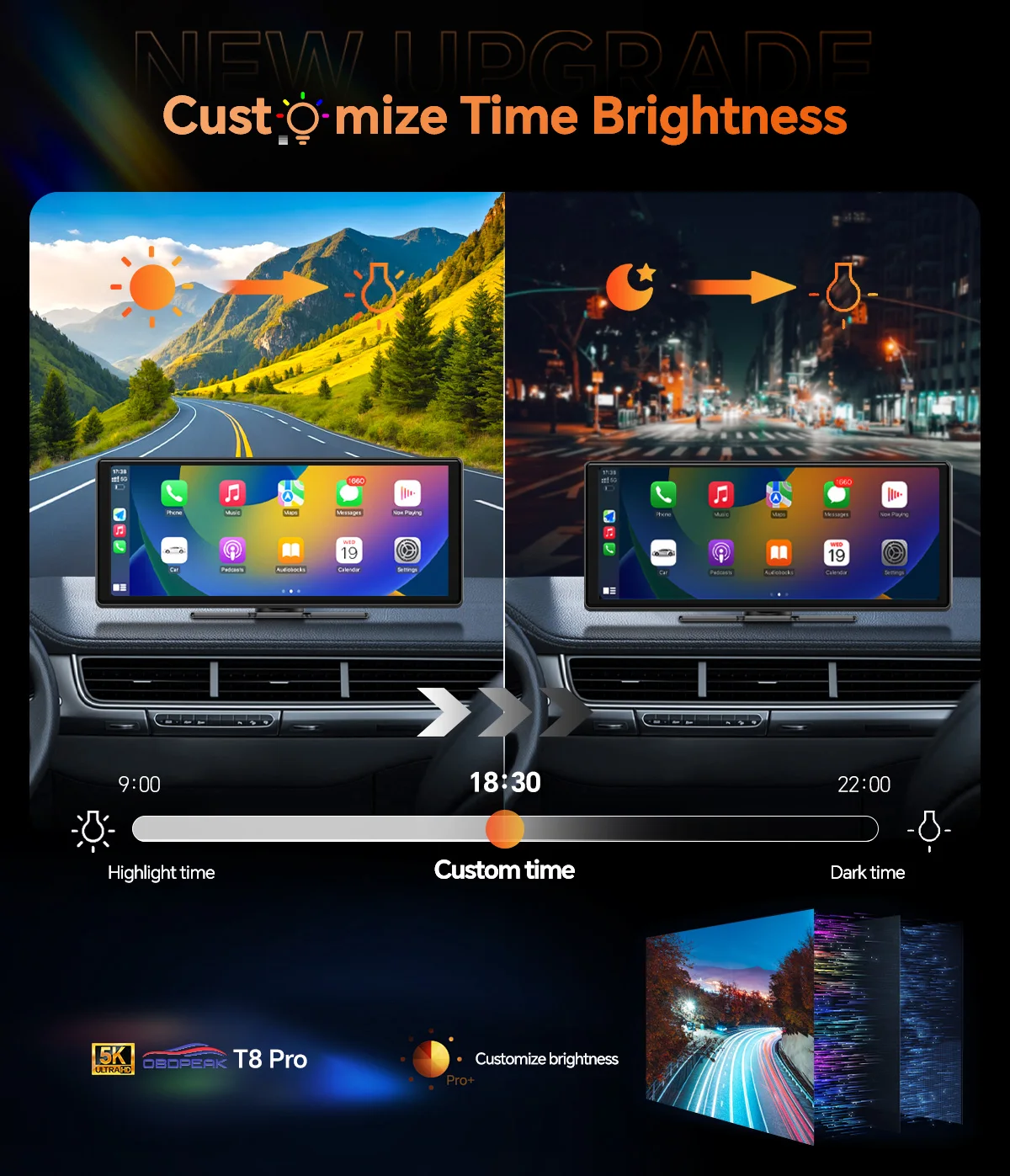 11.3" Touch Screen 5K UHD Dash Cam T8 Pro Wireless CarPlay Android Auto Airplay