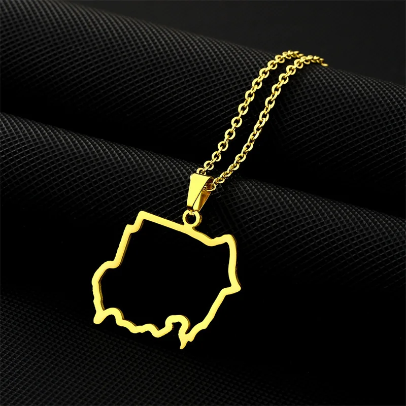 

Ожерелье с подвеской в виде карты Республики Судан из нержавеющей стали в европейском и американском стиле