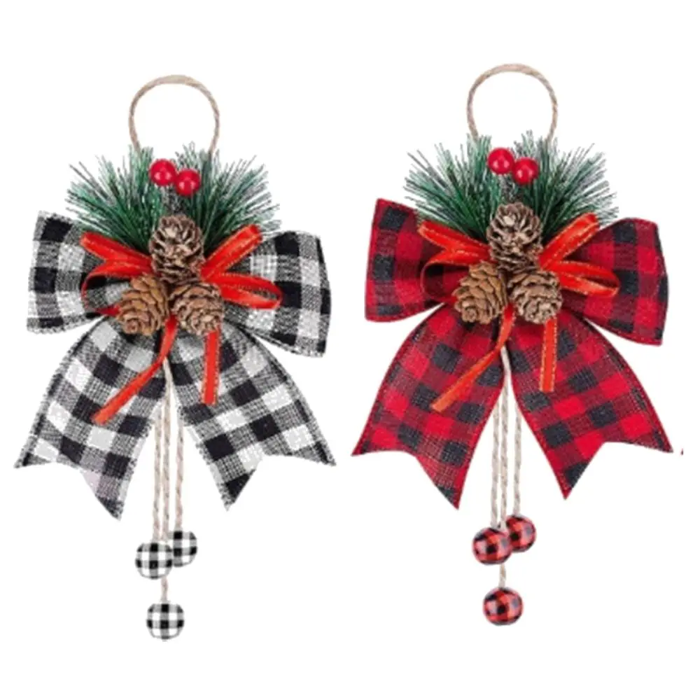 1pcChristmasRibbonBowPineConesRedBlackPlaidSparklingGlitter