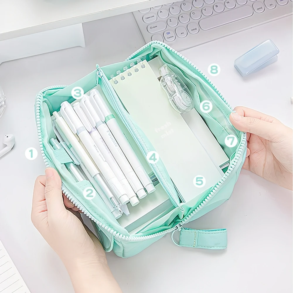 Prism Pencil Case Pen Bag Sweet Color Large Capacity Soft More Pocket Storage Pouch for Stationery School F7446