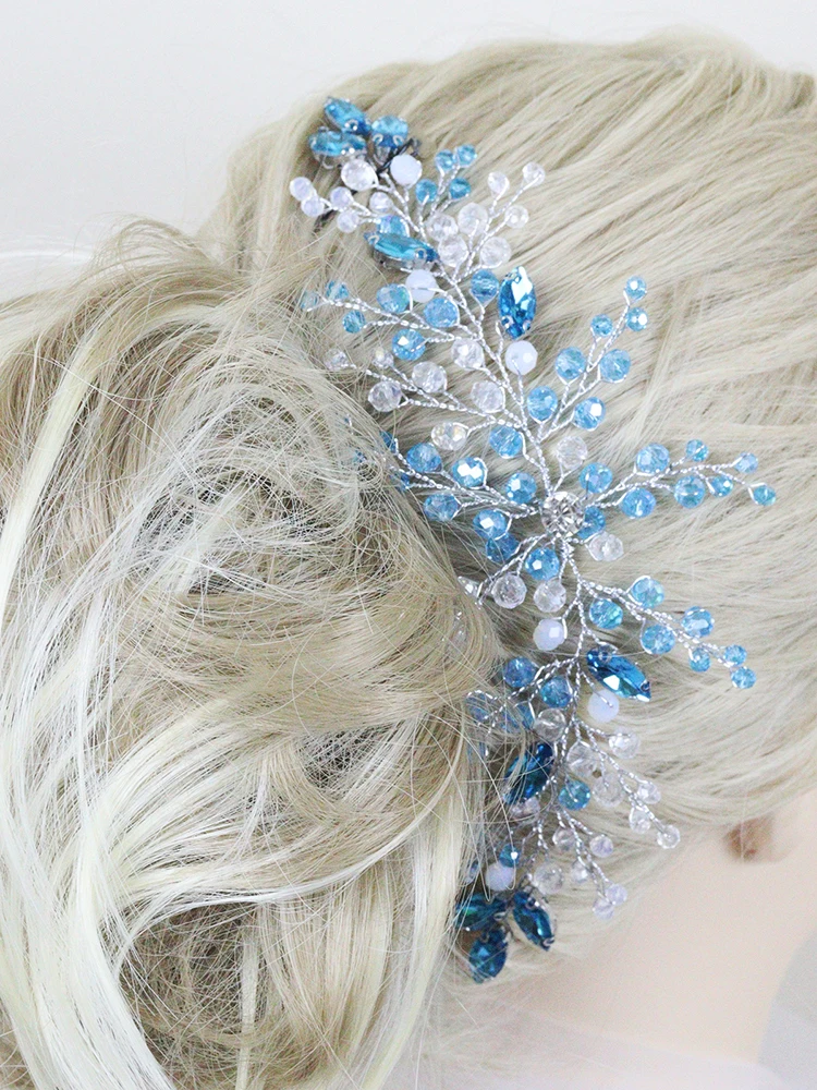 Bridal Hair Accessories Romantic Blue Tiaras Wedding Headband Crystal Rhinestone Women Bridal Hair Accessories Bride Head Jewelry Party Prom Hairpiece