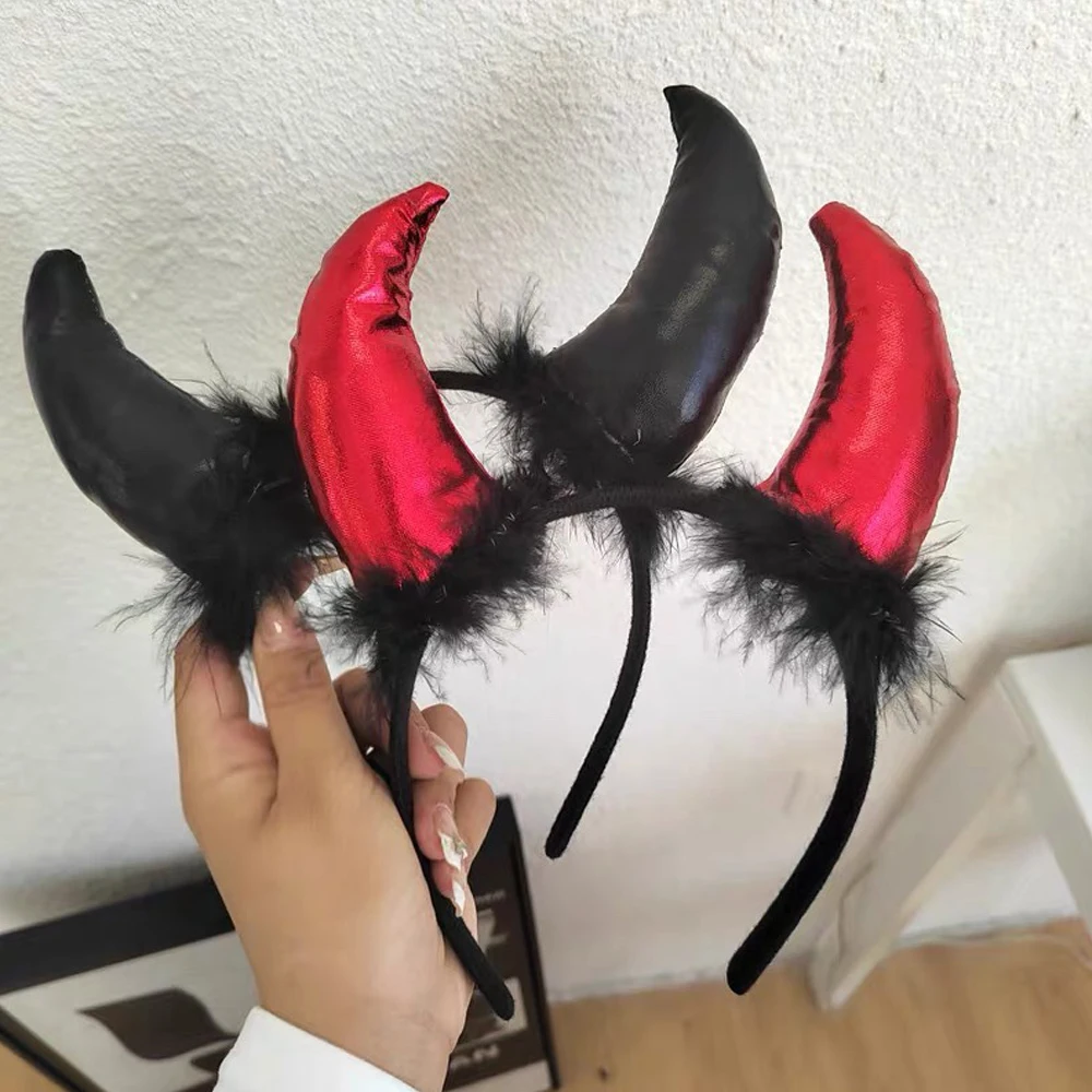 Fascia Per Capelli Con Corna Di Diavolo Gotica E Rosa – Copricapo Per Halloween, Nero