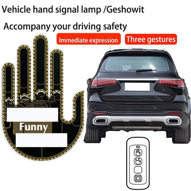 Lumière LED de doigt de voiture avec télécommande, signe de fenêtre arrière,  doigt du milieu, geste drôle - AliExpress