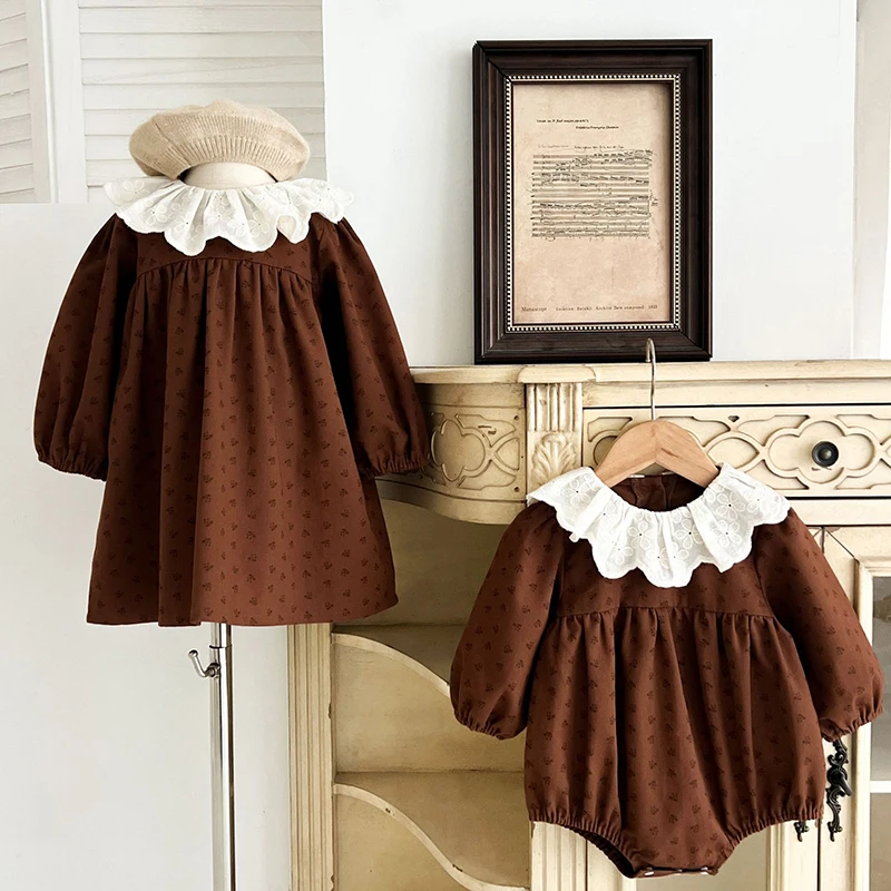 2025 Autumn Sister Clothes Kids Princess Dresses Baby Girls Retro