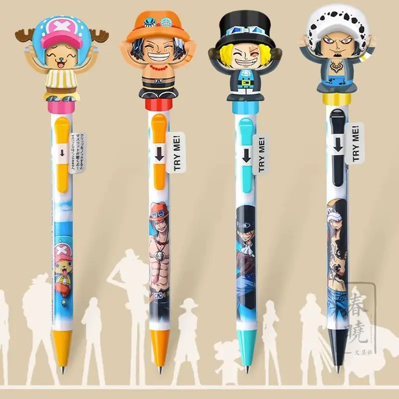 

One Piece Limited Ballpoint Pen for Student Cartoon Anime Trafalgar law Portgas D Ace Sabot Fun Doll Face Changing Press Gel pen