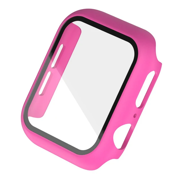 Hard PC Case for Apple Watch Series 45mm 41mm 44mm 40mm 42mm 38mm Tempered Protective Cover for Iwatch Serie 7 6 5 4 3 2 1 SE Rose Red