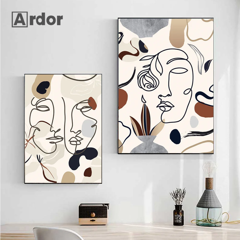 

Abstract Woman Face One Line Drawing Prints Feel Good Poster Minimalist Nordic Canvas Painting Wall Art Pictures Bedroom Decor